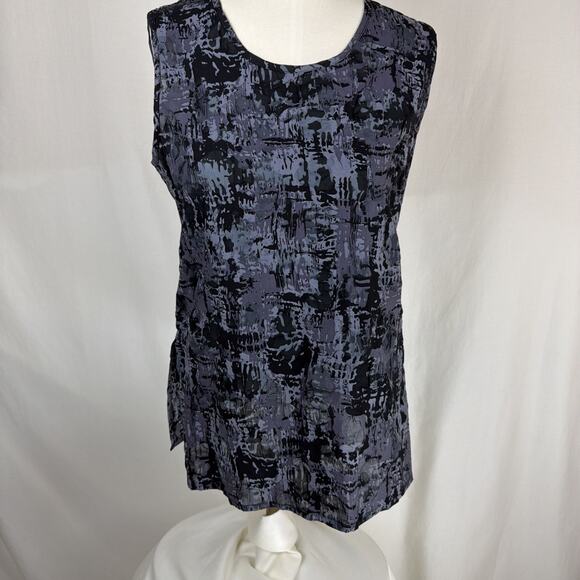 Long Tops - NWT Sydney TK108 Black Gray Pattern Crinkle Long Tank Top USA #0743 MED